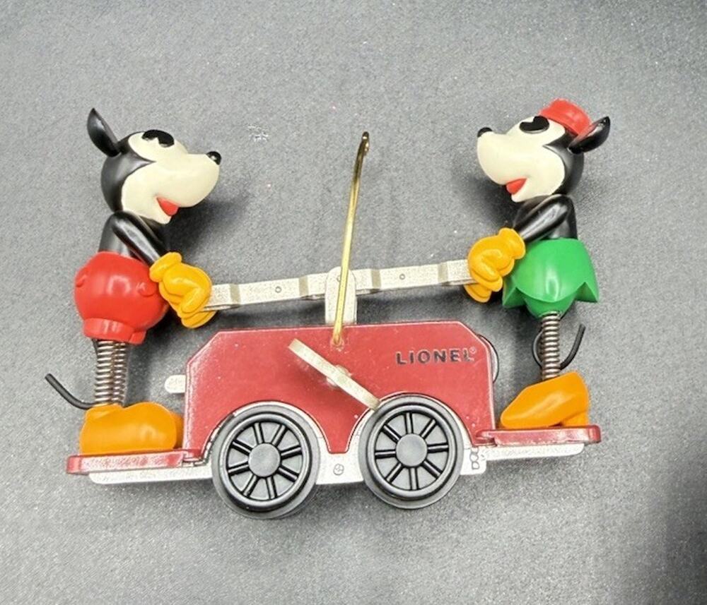 Disney Hallmark Mickey Ornament Minnie Lionel Train Christmas Handcar 1998 -Lo14